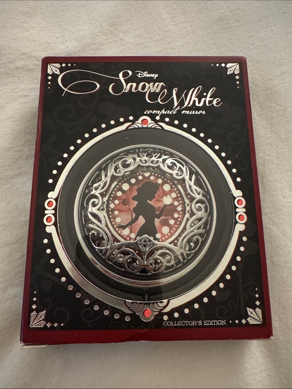 Disney Snow White Compact Mirror in Black and Red with Silver Filigree